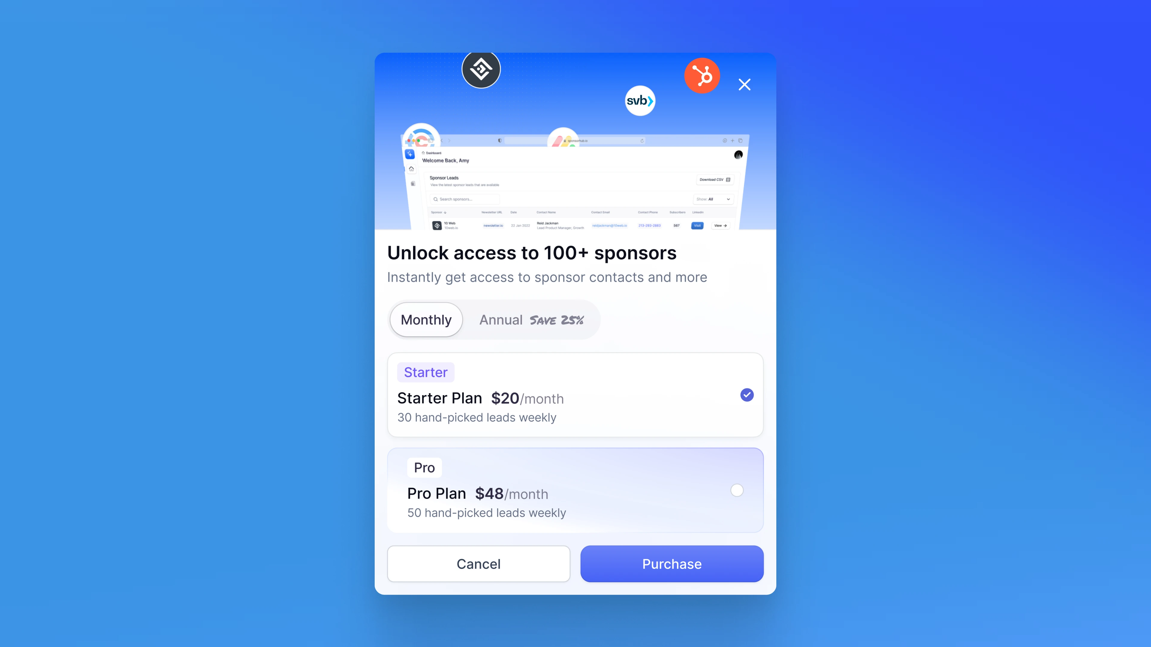 Sponsorhub — Subscription & upgrade experience